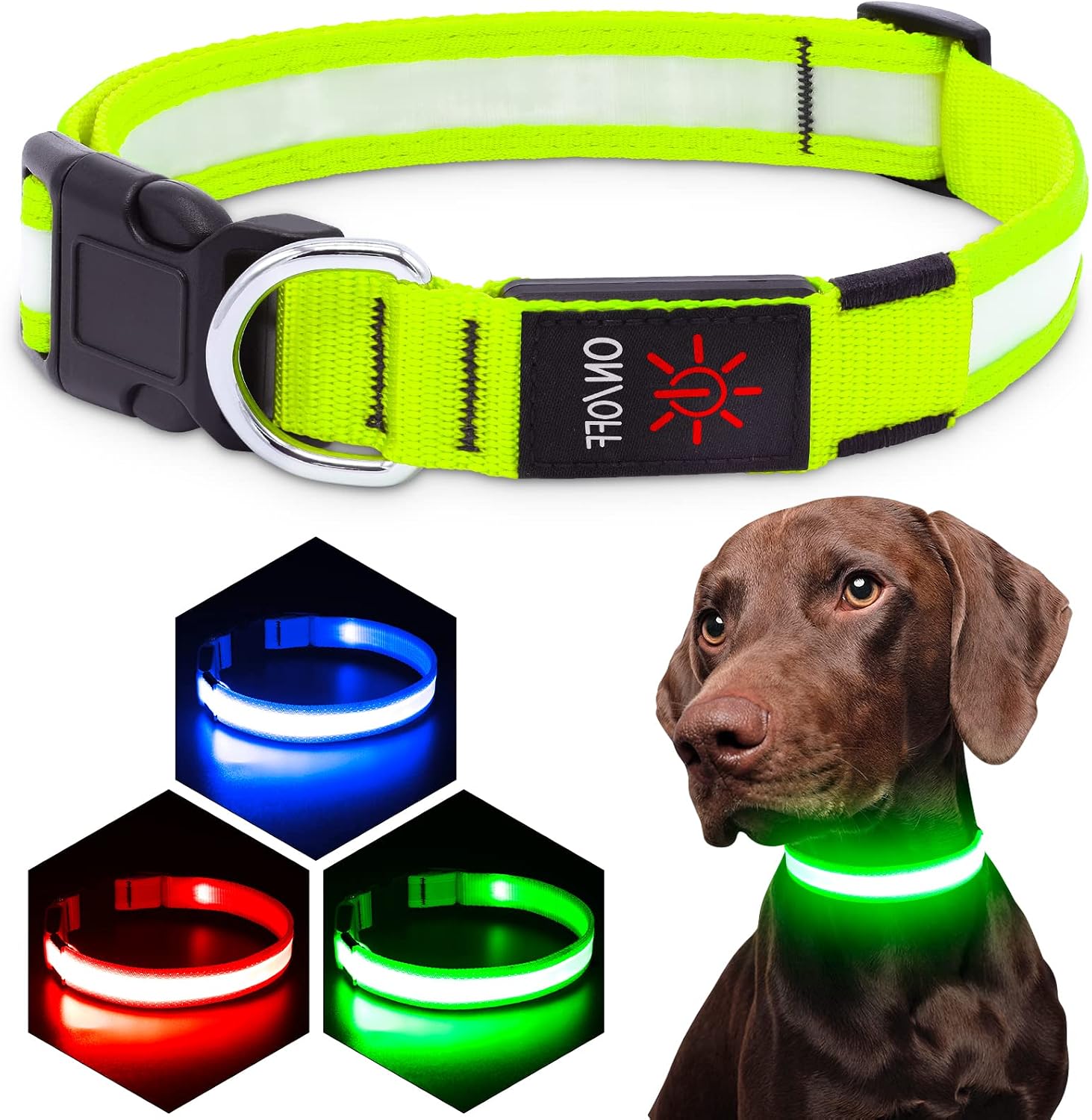 Light Up Dog Collars Kupplol Led Dog Collar USB Rechargeable Adjustable Waterproof Safety Lighted Dog Collar for Small Medium Large Dogs.