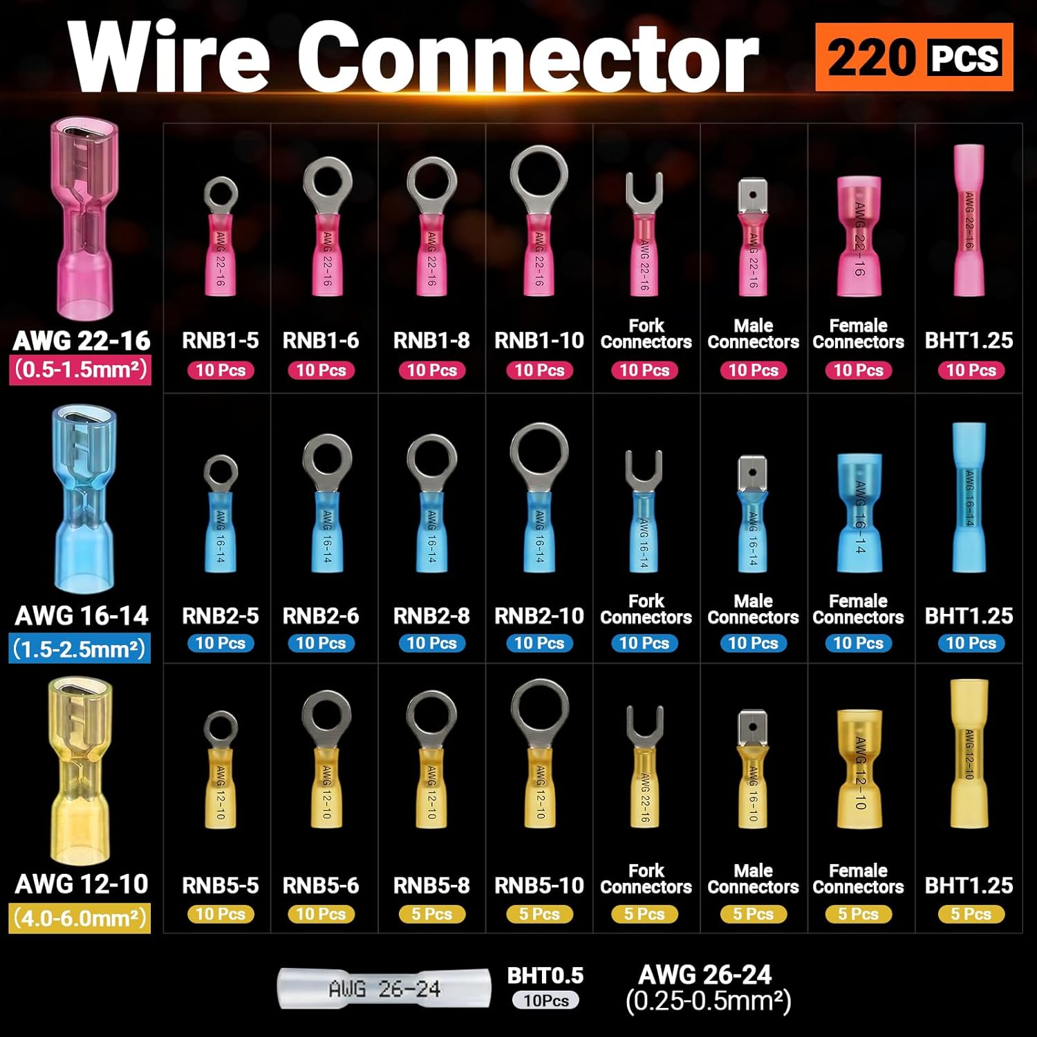 Preciva Wire Crimping Tool for Heat Shrink Connectors Kit, with 220PCS 26-10 AWG Heat Shrink Connectors,Ratcheting Crimper for Automotive, Electrical, Marine & Wiring Repairs