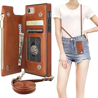 Bocasal Crossbody Wallet Case for iPhone SE 2022/SE 2020/7/8 with Card Holder,Zipper Card Slot Protector Shockproof Purse Cover with Removable Cross Body Strap 4.7 Inch(Brown)