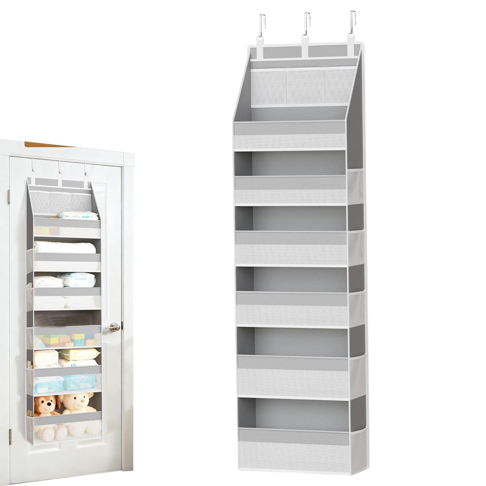 Genérico Organiseur de porte vertical à 6 niveaux avec grande capacité et crochets, organiseur de rangement pour buanderie, armoire, salle de bain, chambre à coucher, cuisine