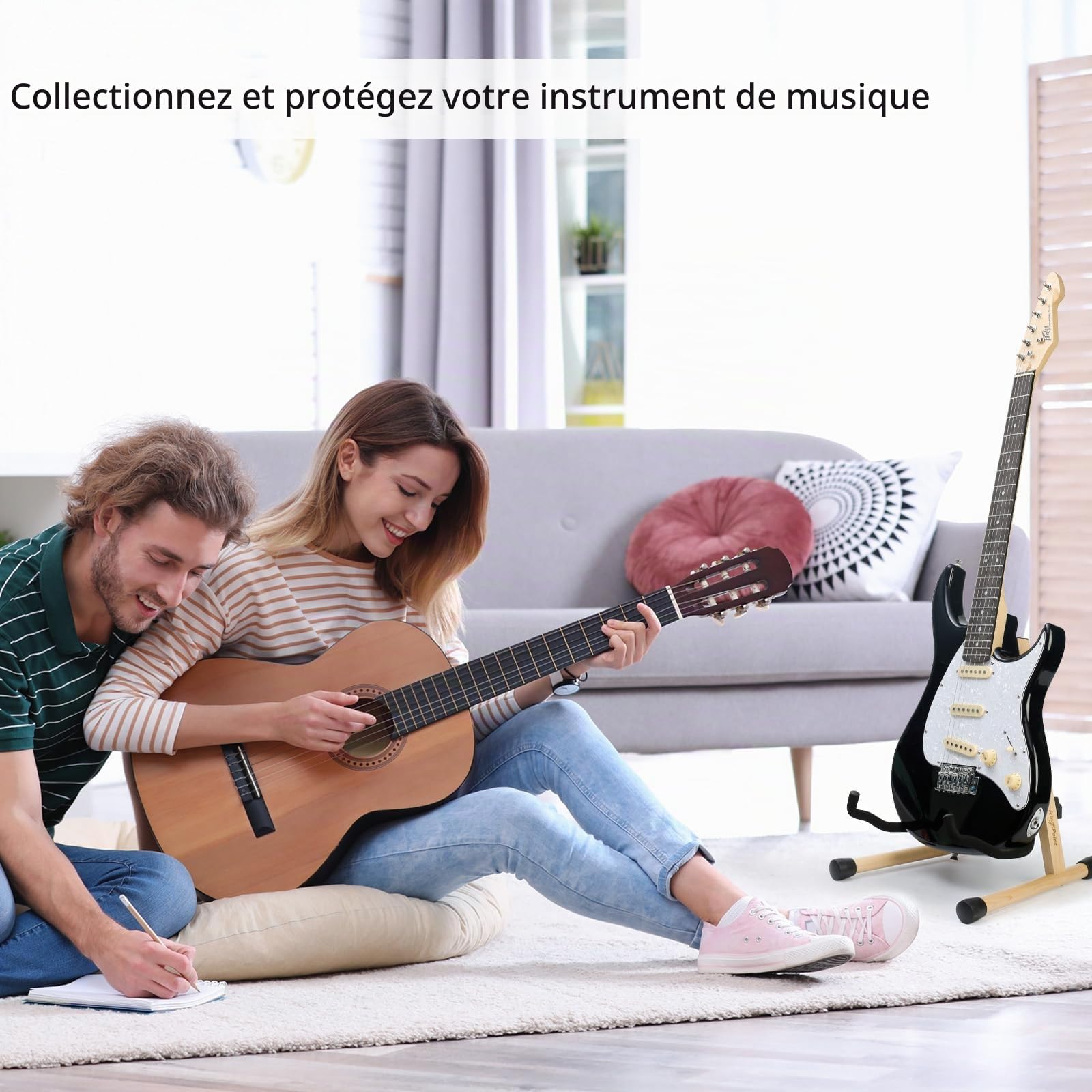 KingPoint Support de guitare acoustique en bois pour guitare électrique classique, support pliable pour guitare basse, accessoires de guitare