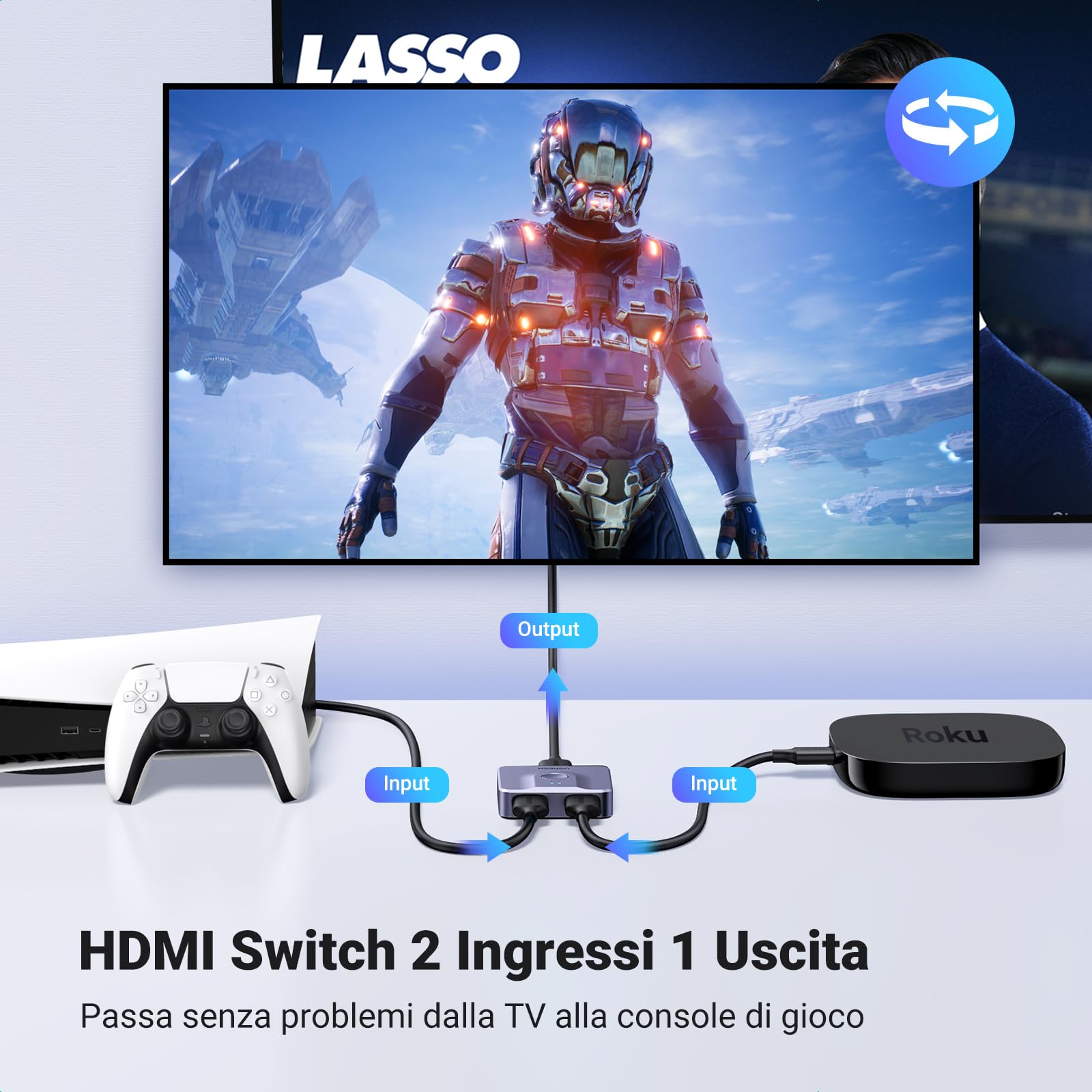 UGREEN HDMI Switch 4K 60Hz Sdoppiatore Bidirezionale 2 Ingressi 1 Uscita o 1 In 2 Out Splitter Compatibile con PS5 PS4 TV Box TV Stick Xbox One Blu Ray, PC, Proiettore (Grigio)