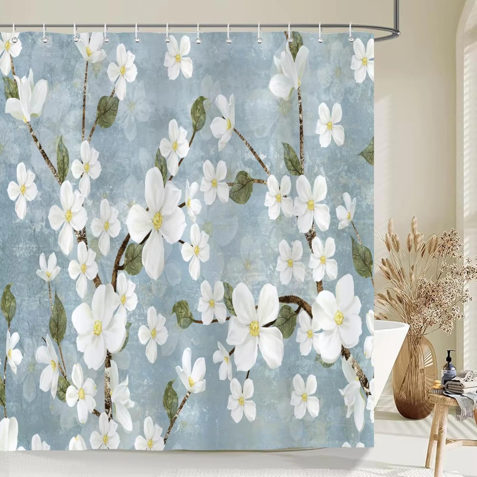 JGGXHM Chinese Style Flower and Bird Bath Curtain Waterproof Fabric Shower Curtains Ink Painting Bathtub Screen for Bathroom Decor 65x73in-165x185cm/