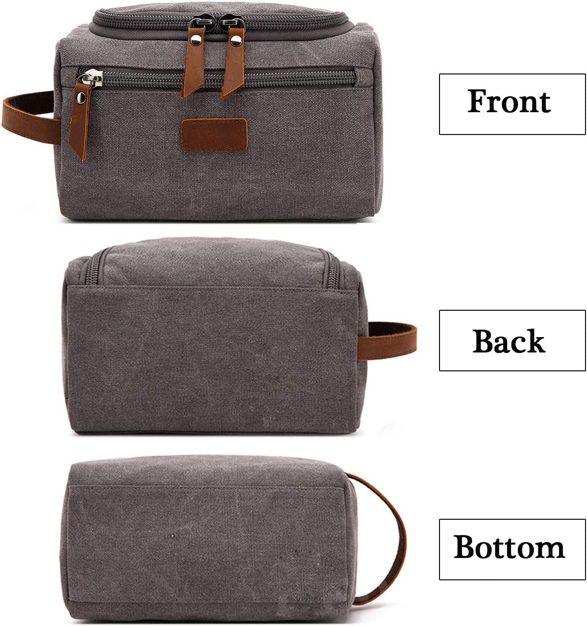 Toiletry Bag For Men And Women Personalized Shaving Kit Bag Dopp Kit For Men Travel Shaving Bag Flip Cover Mens Toiletry Bag Leather Canvas Dopp Kit For Travel (Grey(Blank))