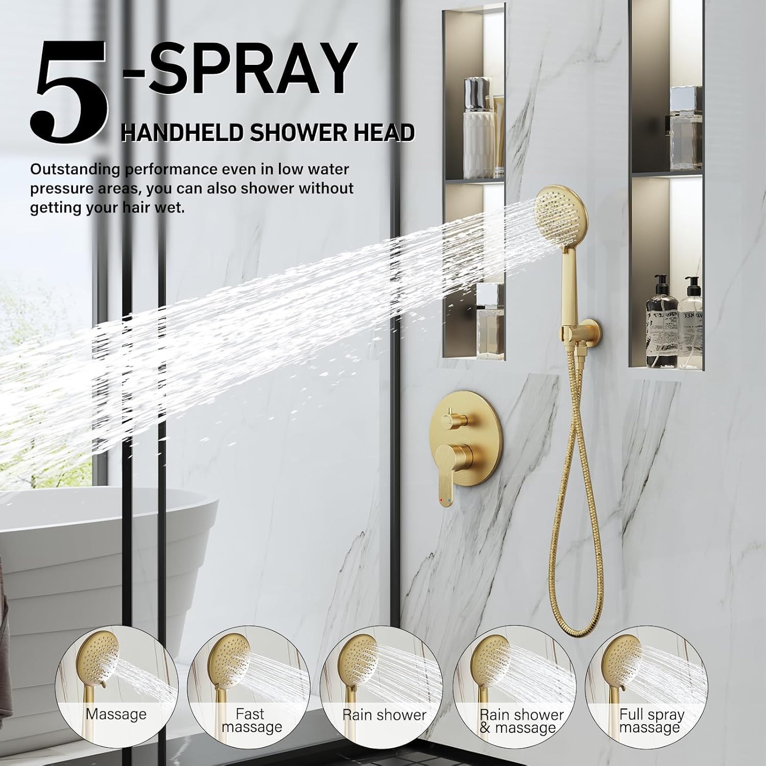 Gabrylly Shower System, Ceiling Shower Faucet Set with 12" Rain Shower head and Handheld Shower, Shower Combo Set with Valve, Brushed Gold