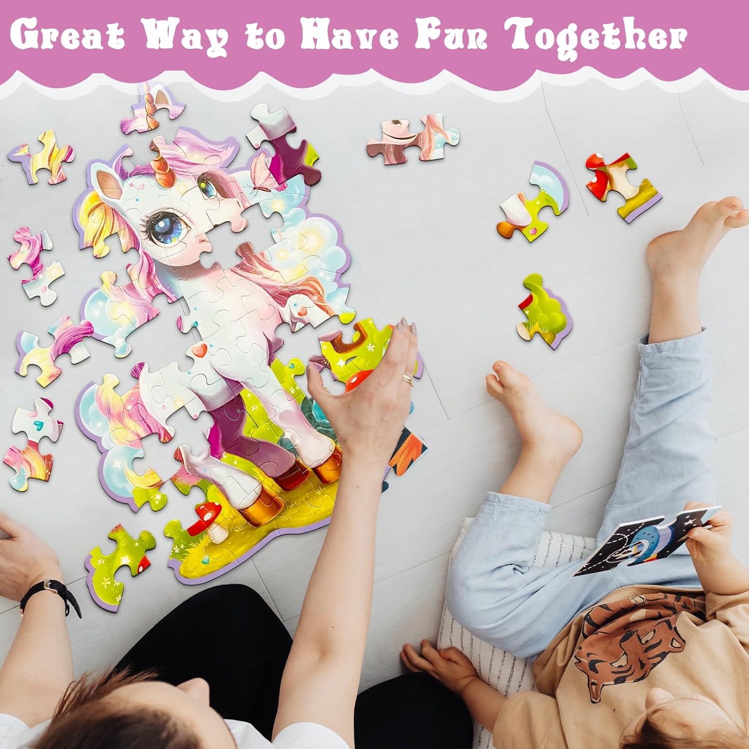 Unicorn Puzzle for Kids Ages 4-6,45 Pcs Jumbo Jigsaw Large Unicorn Floor Puzzles for Kids Ages 3-5,Glittery Floor Puzzle Ages 2-4,Birthday Gift Toys Floor Puzzles for 4-8 Years Old