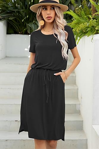 Miniatura 4 de levaca - Vestido casual para mujer con cordón ajustable para disimular el abdomen, altura a la rodilla