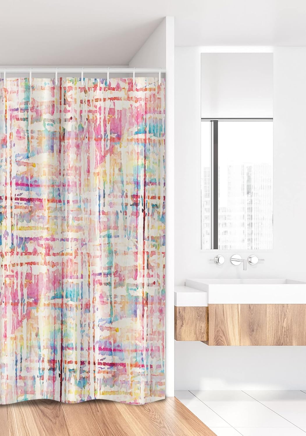 Ambesonne Grunge Stall Shower Curtain, Abstract Paint Manifold Complicated Mixed and Lines Print Illustration, Fabric Bathroom Decor Set with Hooks, 36" W x 72" L, Pink Cream