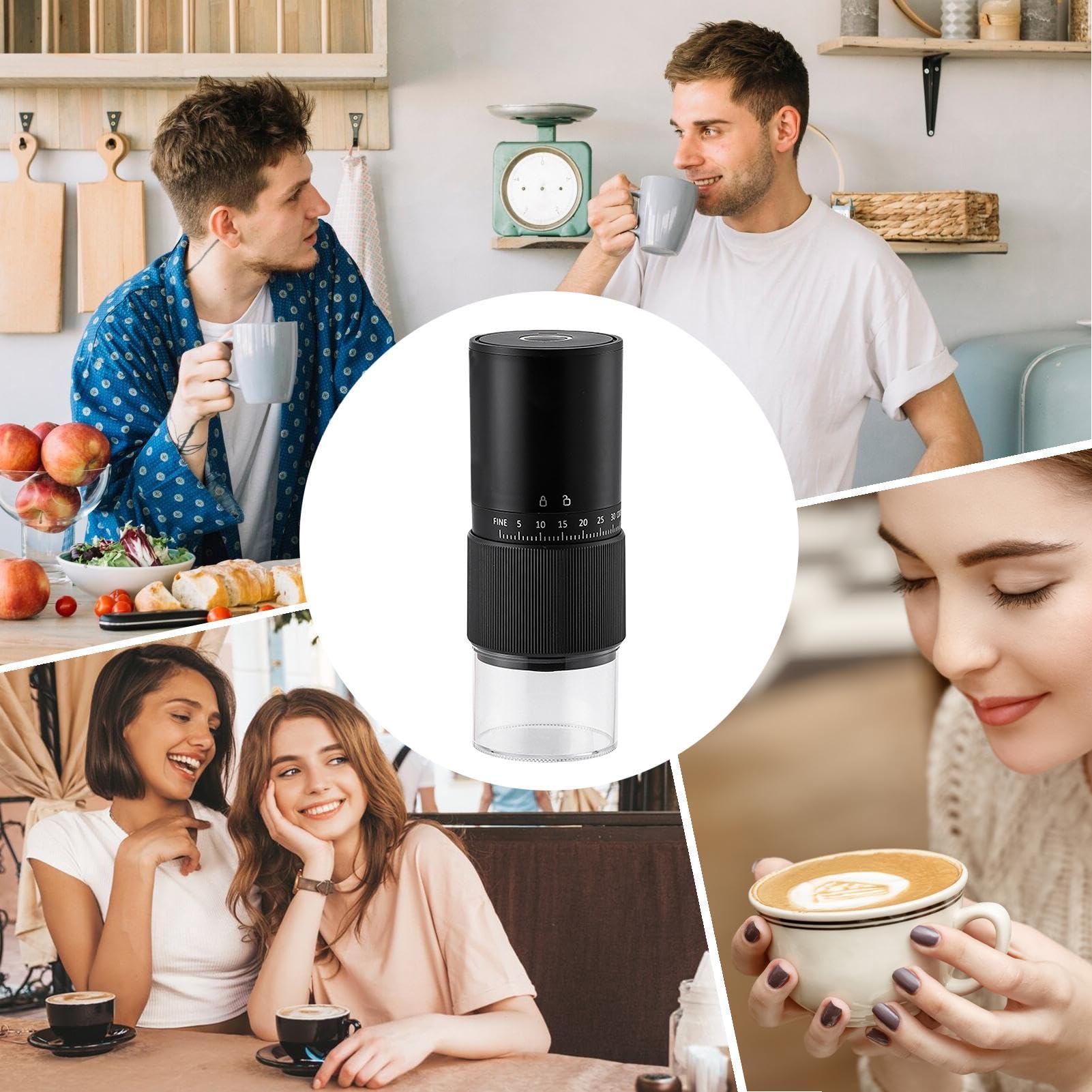 Molinillos de café portátiles – Molinillo de café ajustable, molinillo de café compacto | Molinillo de reducción de ruido, recargable, portátil para familiares y amigos | recargable con reducción de ruido, molinillo para cocina, portátil de varias velocid
