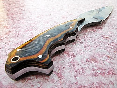 Miniatura 4 de Poshland RG-75 Cuchillo de caza hecho a mano de acero de Damasco de 14.4 pulgadas, hermoso mango de micarta de dos tonos