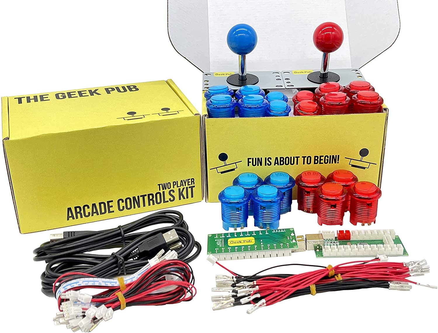 Buy The Geek Pub Blue/RED Arcade Joysticks and Buttons Kit DIY Arcade