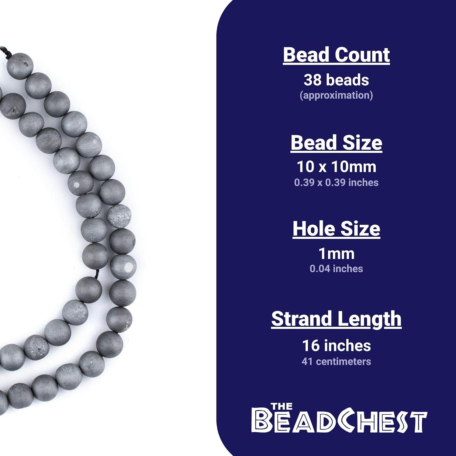 The Bead Chest Silver Round Druzy Agate Beads (10mm): Organic Gemstone Round Spherical Energy Stone Healing Power Crystal for Jewelry Bracelet Mala Necklace Making