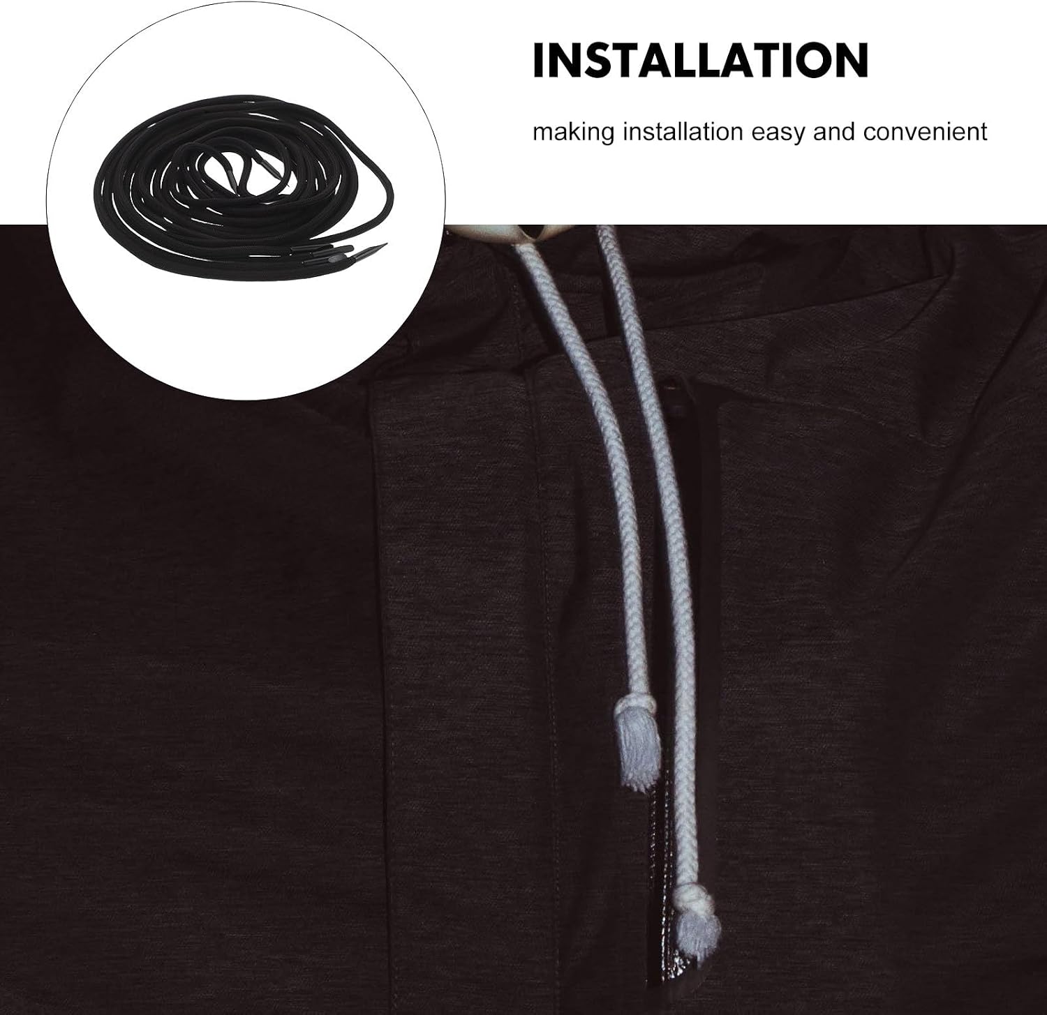 SEWACC 4pcs Black Drawstring Cord Replacement for Sweatpants Hoodies Shorts, Flat Drawstring Rope for Men Women, Elastic Pants Waistband String for Jackets and Sportswear