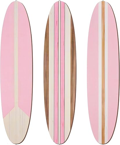 Miniatura 8 de Gerrii 3 piezas de decoración de pared de tabla de surf de 23.6 x 5.4 pulgadas, decoración estética grande de madera bonita tropical playa arte de