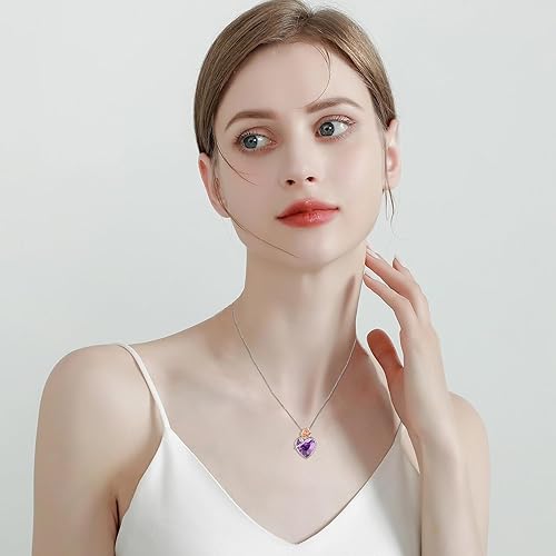 Miniatura 3 de Love Heart Birthstone Necklace for Women 925 Sterling Silver Rose Flower Necklace Dainty Jewelry Gifts for Women Wife Girlfriend Mother Daughter Her