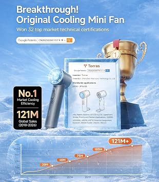TORRAS COOLiFY iva Handheld Fan with Ice Cooler, [Chill by 50F], 0-100 Adjustable Speed, Super Mini Powerful Portable Fan 4900mAh Rechargeable, Hand Fans for Travel Essentials,Gift for Father,Grey