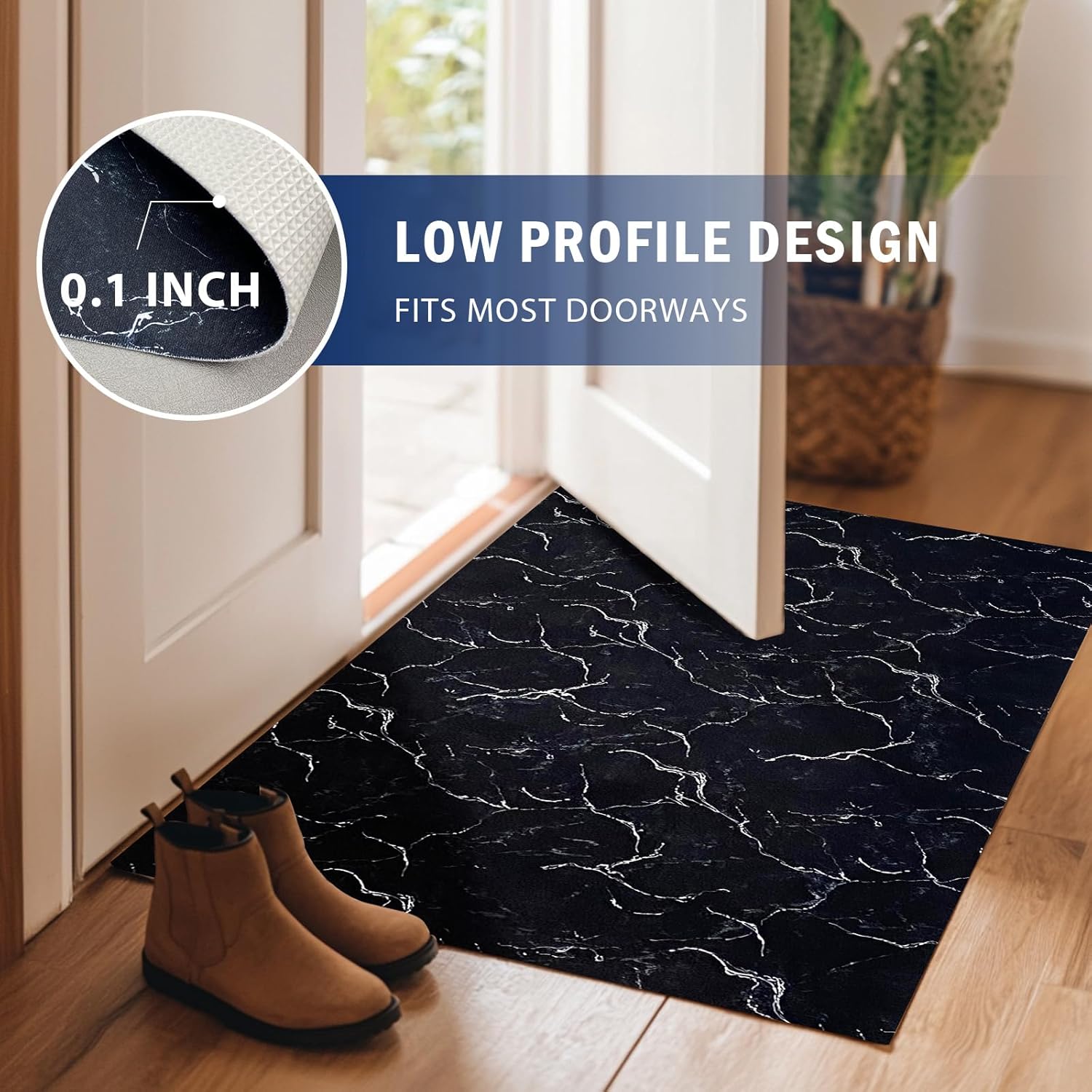 Ultra-Thin Doormat for Entryway 20"x32", Low Profile Non-Slip Indoor Mat,Washable Absorbent Floor Rug for Front Door Kitchen Hallway,Marbling Black