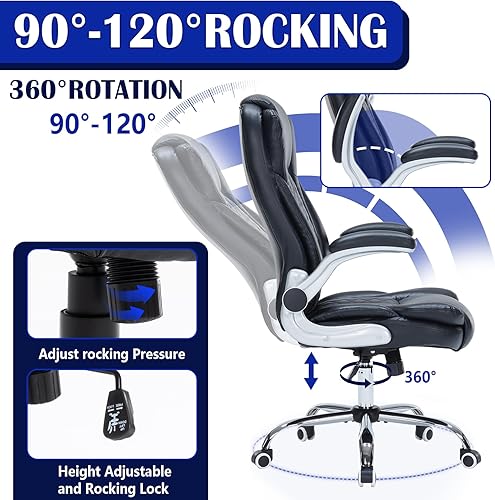 Miniatura 3 de Silla de oficina ejecutiva de 400 libras con reposabrazos abatibles, silla de computadora grande y alta para personas pesadas, silla ergonómica