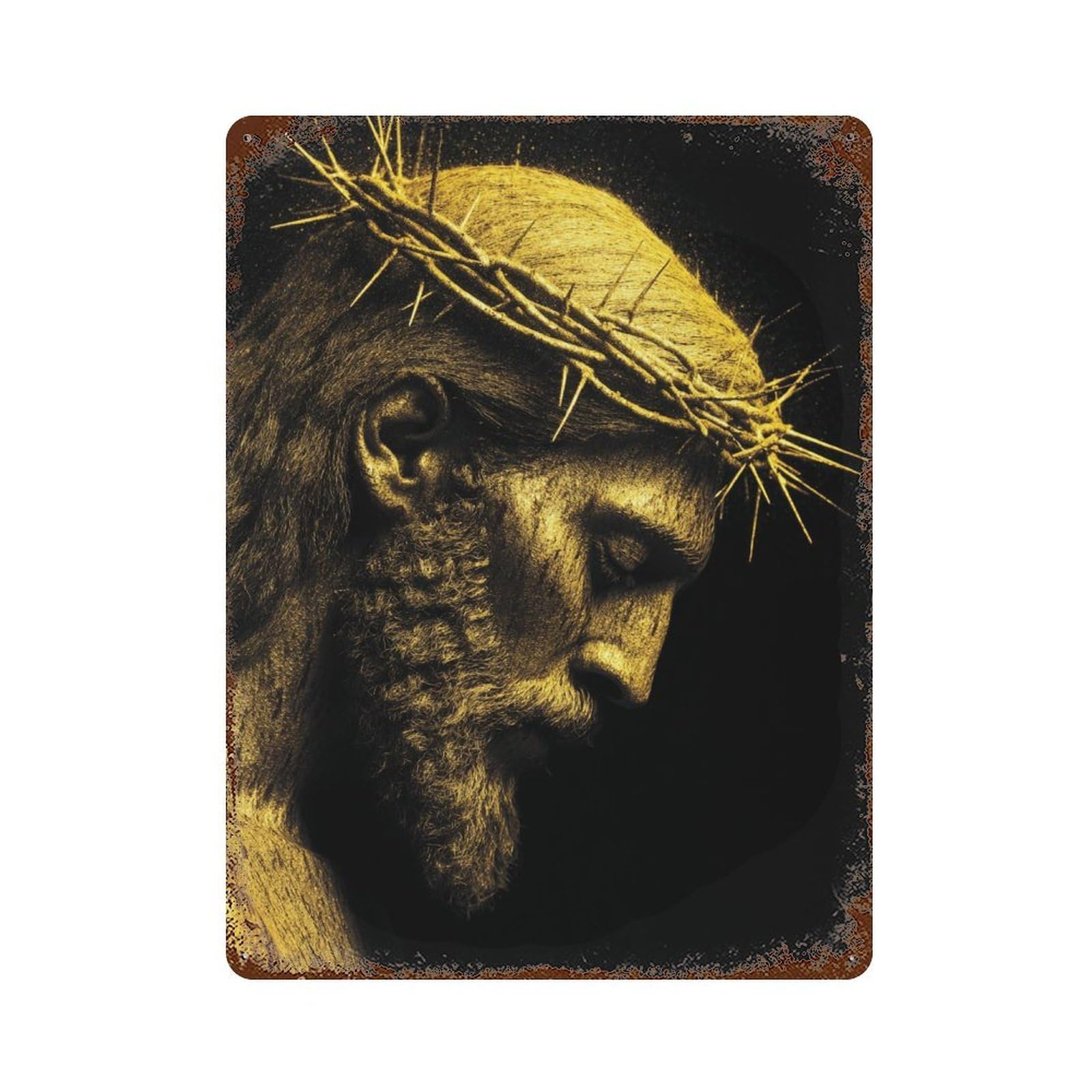 Golden Crown of Thorns Statue Decorative Tin Sign 15.7"x11.8", Classic Wall Plaque for Garage, Pub Or Kitchen