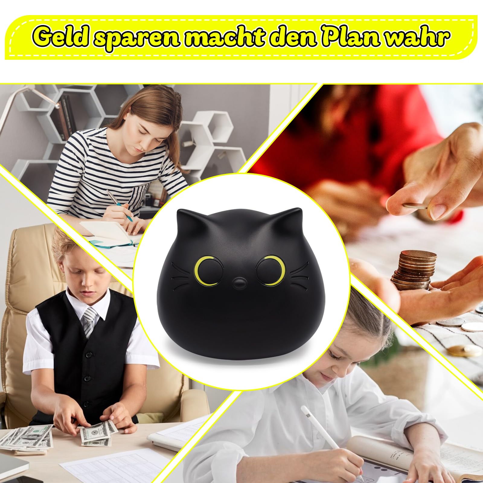 Gatto salvadanaio nero, salvadanaio per bambini, regalo di compleanno in plastica per ragazzi e ragazze