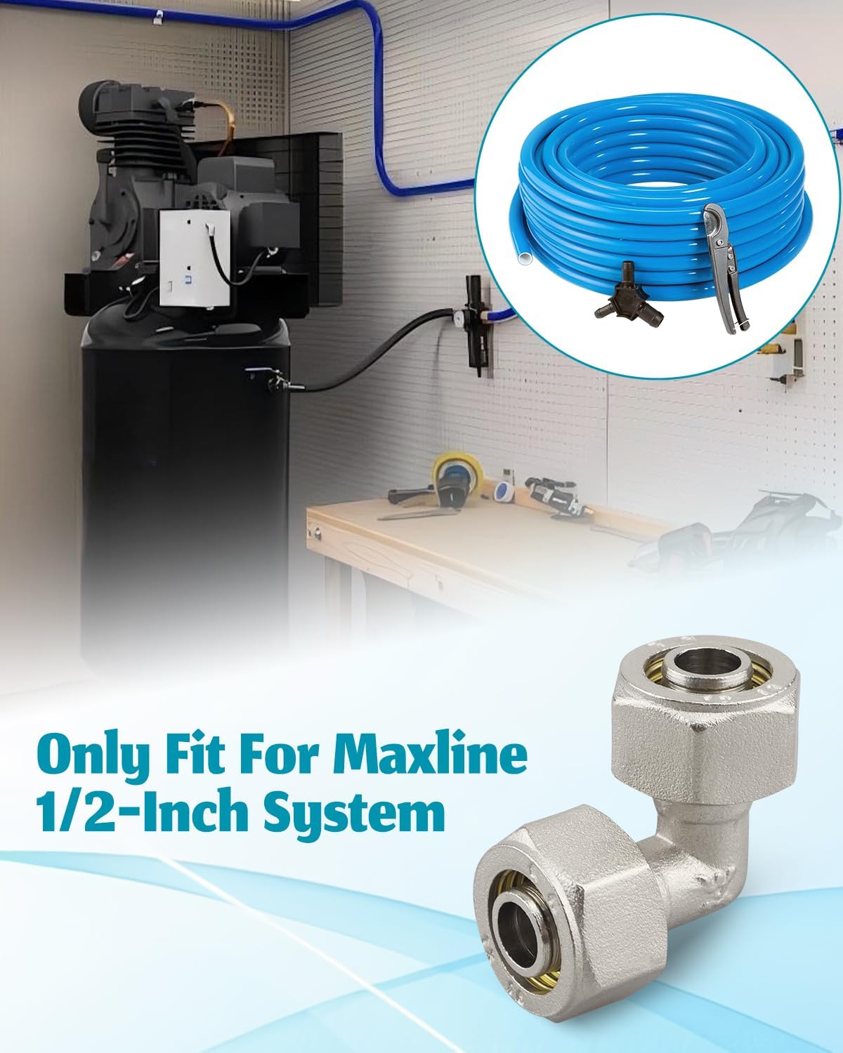2 Pack 1/2 Inch 90° Elbow Fitting Fit for MaxLINE M8080, 1/2 Tubing Male NPT Compressed Air adaptor, Double O-Ring Seal
