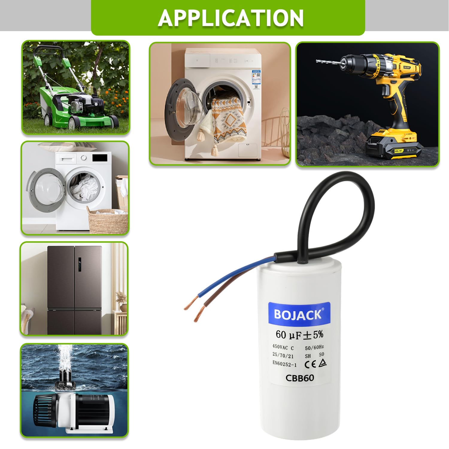 BOJACK CBB60 Run Capacitor 60 uF 450V AC 60 MFD 2 Wire 50/60Hz Cylinder Motor Run Capacitor for Motor Blower air Compressor and air Conditioner Compressor Replacement Part