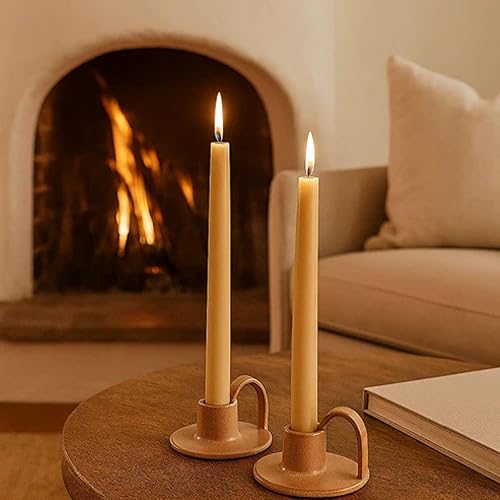 Miniatura 9 de Portavelas cónicos de cerámica con asa (juego de 2) Portavelas altos para centros de mesa de decoración de mesa, decoración rústica del hogar y