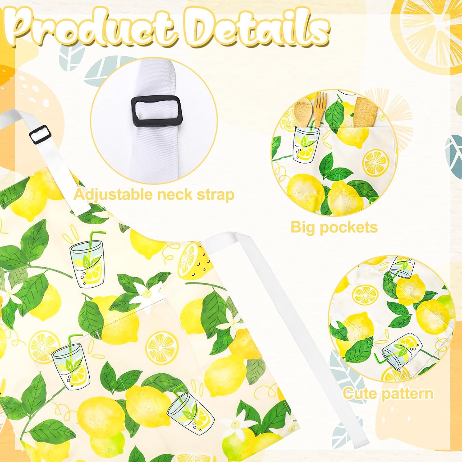 2 Pack Lemon Kids Aprons, Kids Aprons with 50pcs Lemon Stickers, Adjustable Lemonade Apron for Boys and Girls image 3