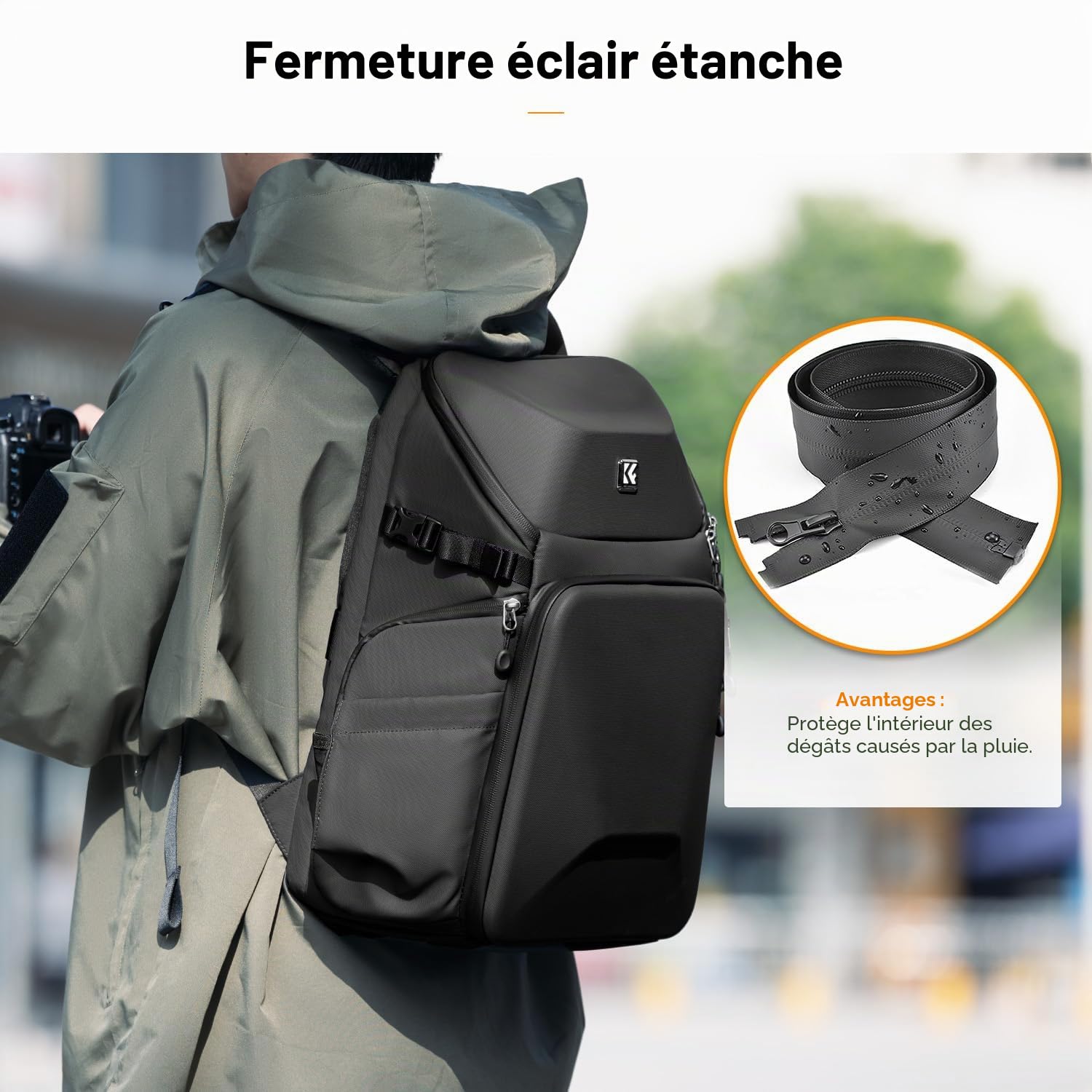 K&F CONCEPT Sac à Dos pour Appareil Photo Reflex étanche Avant Coque Rigide avec Compartiment pour Ordinateur Portable et Sangle pour trépied, Sac pour DSLR Objectif SLR Accessoires