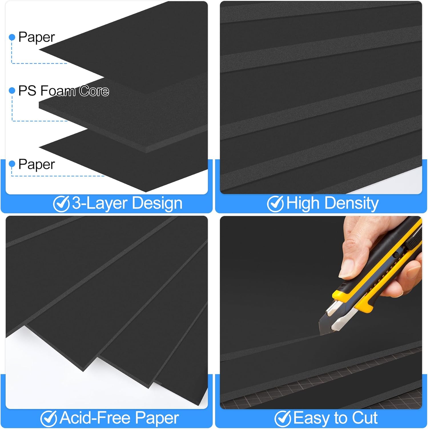 ToLanbbt 6 Pack Black Foam Board, 24 x 36 x 3/16" Thick Foam Core Acid Free Poster Foamboard for Art Craft Projects, Painting, Displaying, Signage, Wedding, School