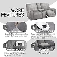 Vista 4 de Asiento reclinable con funda de consola central, fundas de sofá reclinable de terciopelo de 8 piezas, fundas de sofá reclinable de 2 plazas, funda