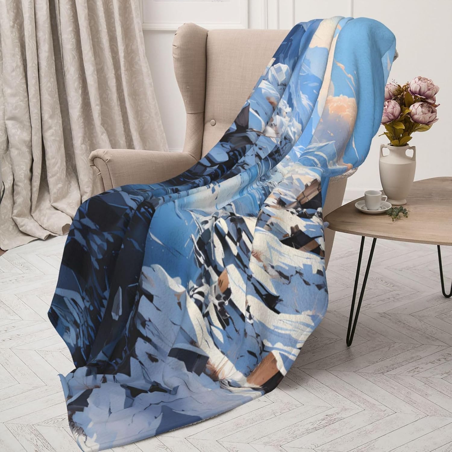Snowy Mountain Scenery Decorative Gift Blanket, Sofa Bed Living Room Camping Travel Blanket (50 * 40 inches), Flannel Children's Blanket,