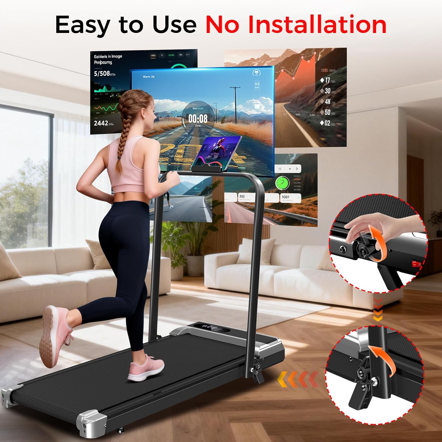 Walking Pad Treadmill with 8% Incline,Foldable Treadmills for Home and Office, 3.0 HP Quiet Walking Pad Treadmill with Walking Pad with Handle 350 LBS Capacity