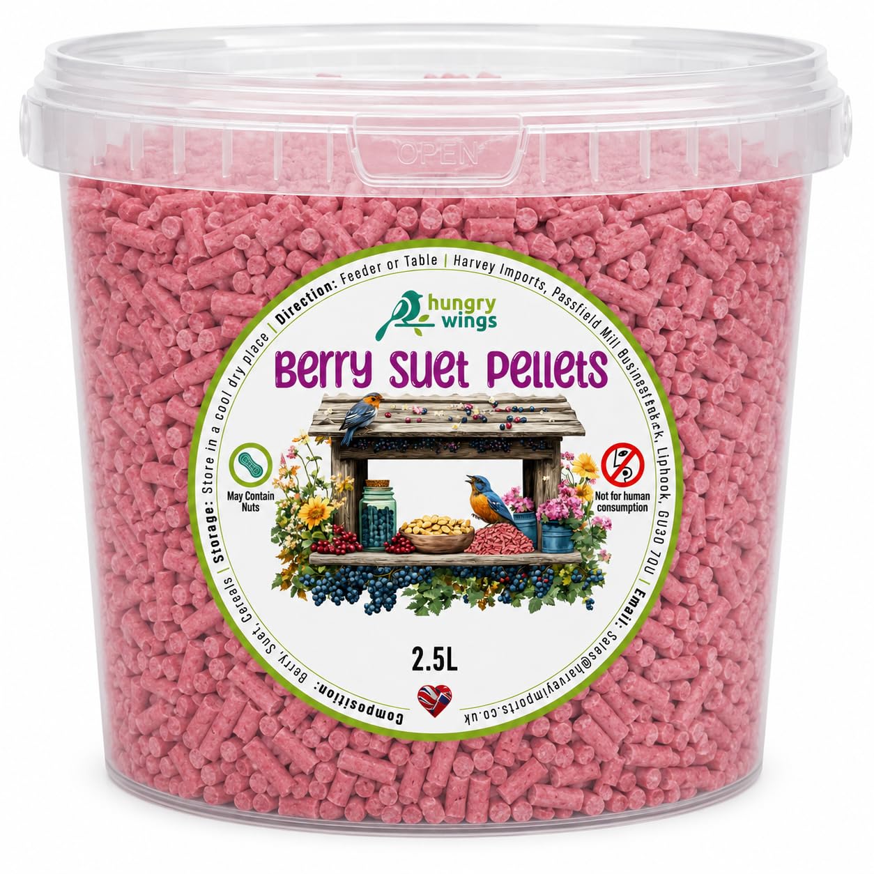Hungry Wings Berry Suet Pellets Bird Food 2.5L Tub | Premium Garden Treats