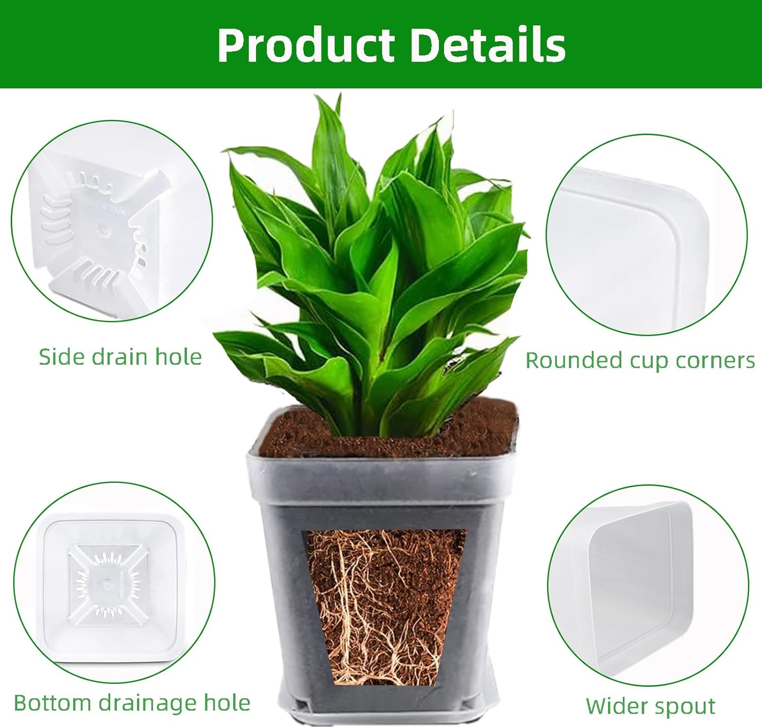 Clear Nursery Pots for Plants,50 PCS 3 Inch Square Transparent Plastic Garden Pots Planter with Saucer,Clear Plant Pots with Drainage for Indoor, Outdoor, Garden, Office, Balcony