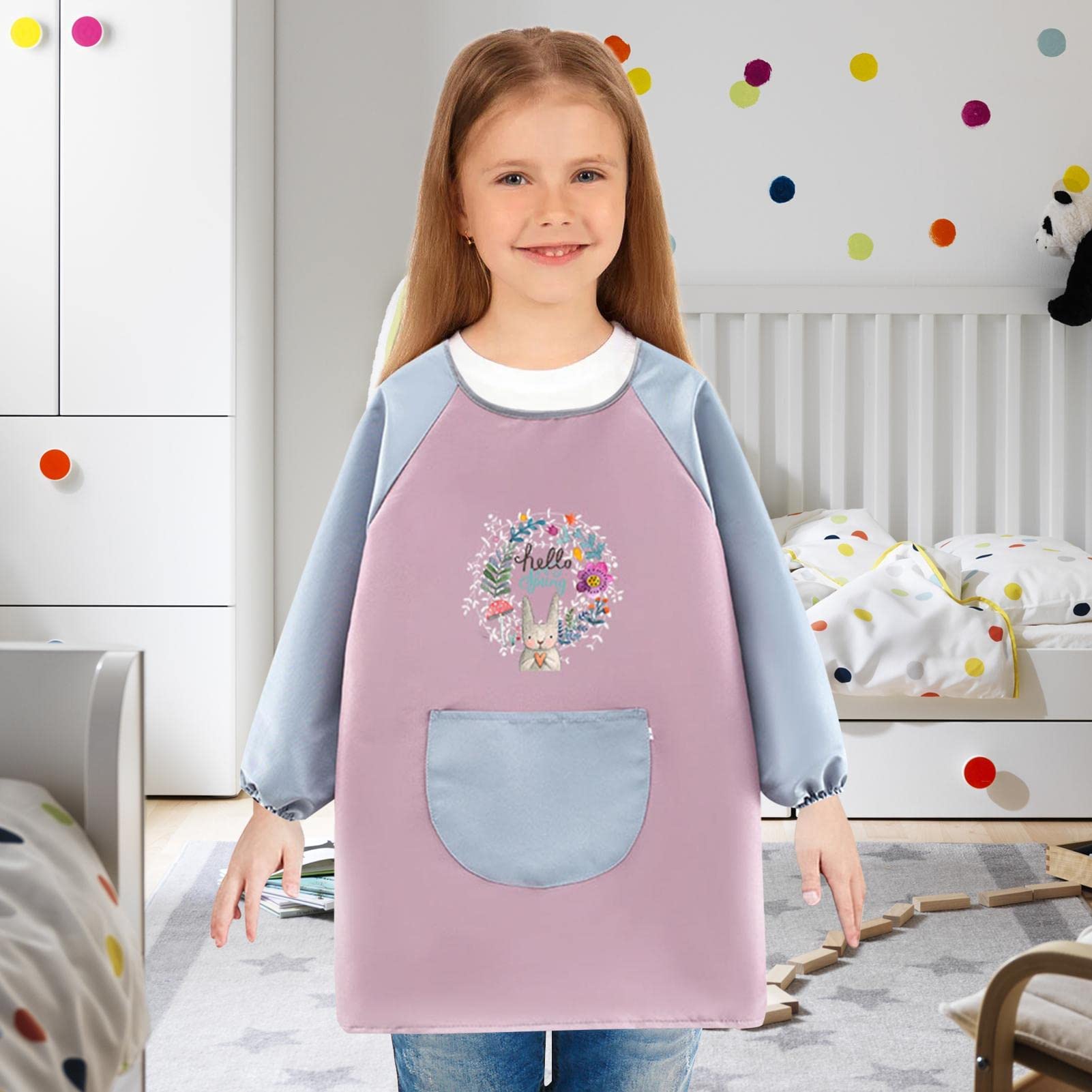LICHENGTAI Kinderschürze Mit Panda-Motiv – Wasserdicht, Langarm, Mit Tasche (S/M/L)