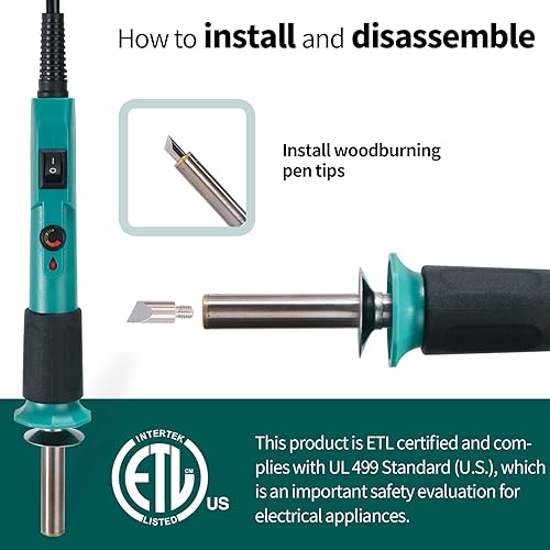 Miniatura 2 de YIHUA 930-IV Kit de bolígrafo de leña pirografía con temperatura ajustable, interruptor de encendido, deflector de calor, agarre de goma con 10