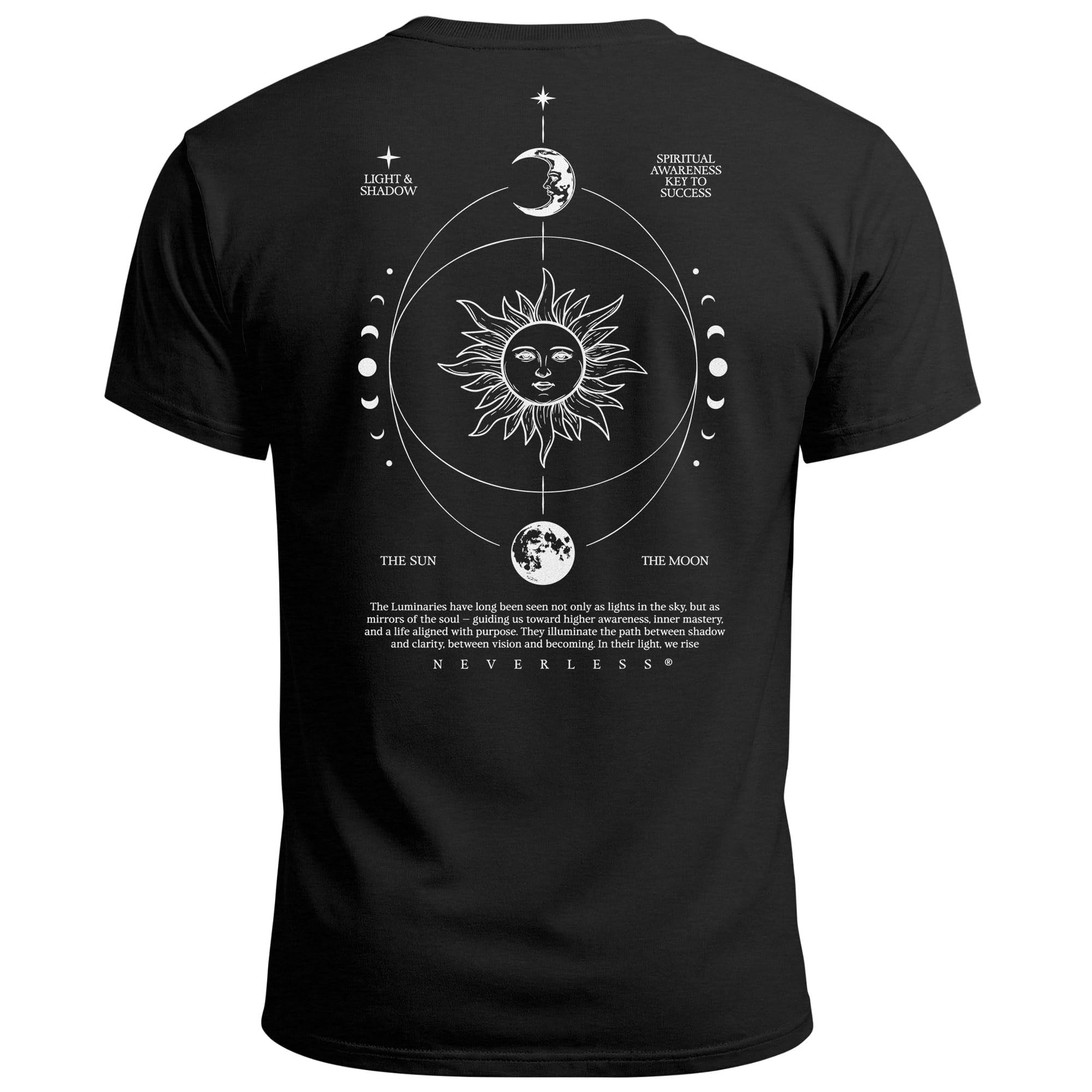 Neverless Maglietta da uomo Backprint Sole Luna | Maglietta grafica spirituale | Stampa astrologia Design Fashion Streetstyle