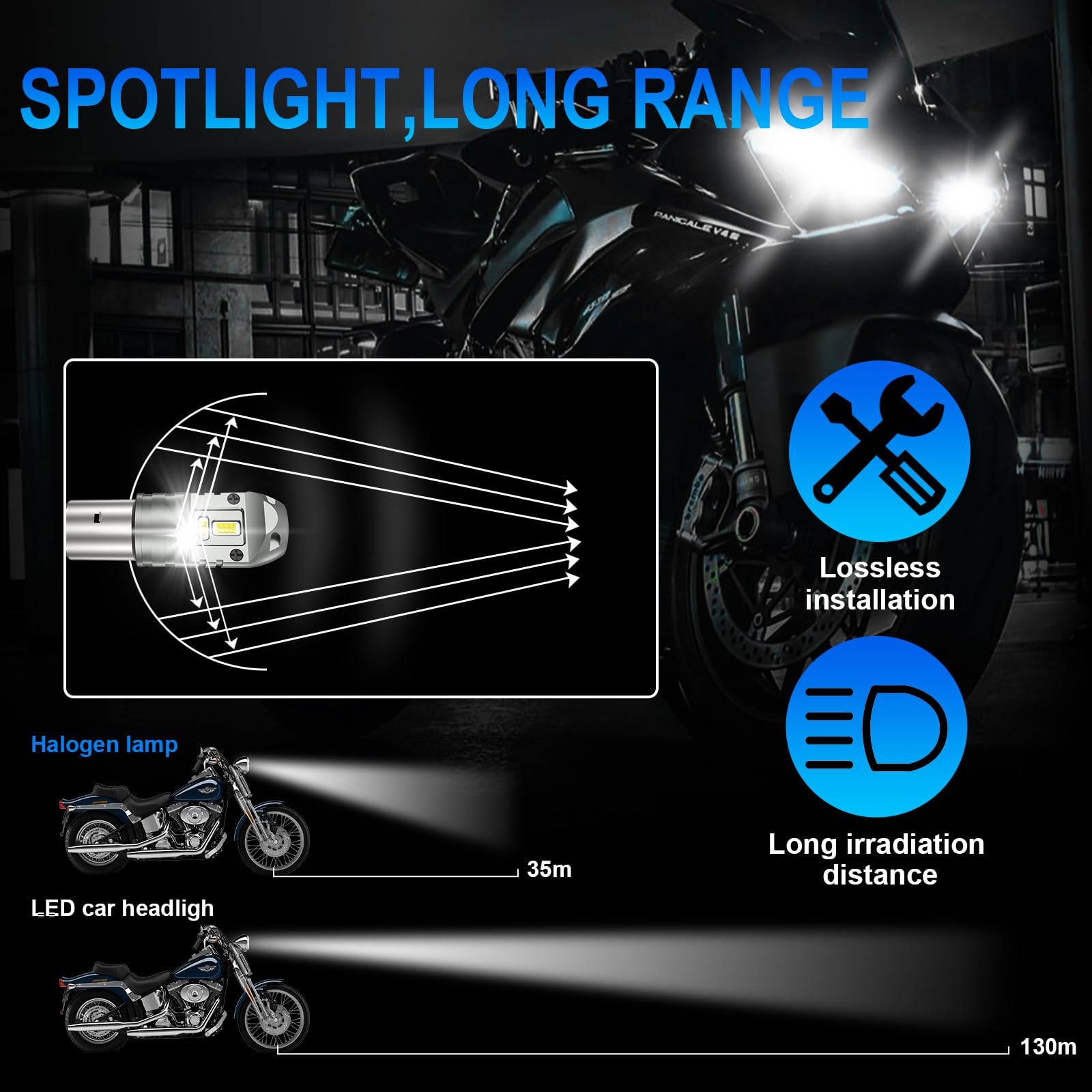 Sycreek Lampadina BA20D S2 LED per Moto, 30W 2200LM 6000k Bianco Hi/Lo Beam Motorbike Headlight DC12V, 1 pezzo