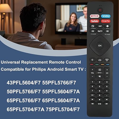 Miniatura 3 de Mando a distancia de repuesto compatible con Philips Android Smart TV 43PFL5604F7 55PFL5766F7 50PFL5766F7 55PFL5604F7A 65PFL5766F7 65PFL5604F7A