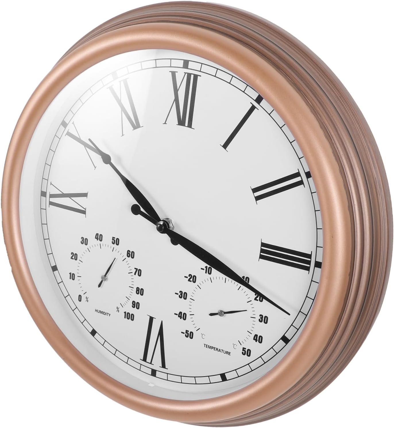 PRETYZOOM Weatherproof Outdoor Clock Wall Thermometer Hygrometer Roman Numeral Display Garden Decor