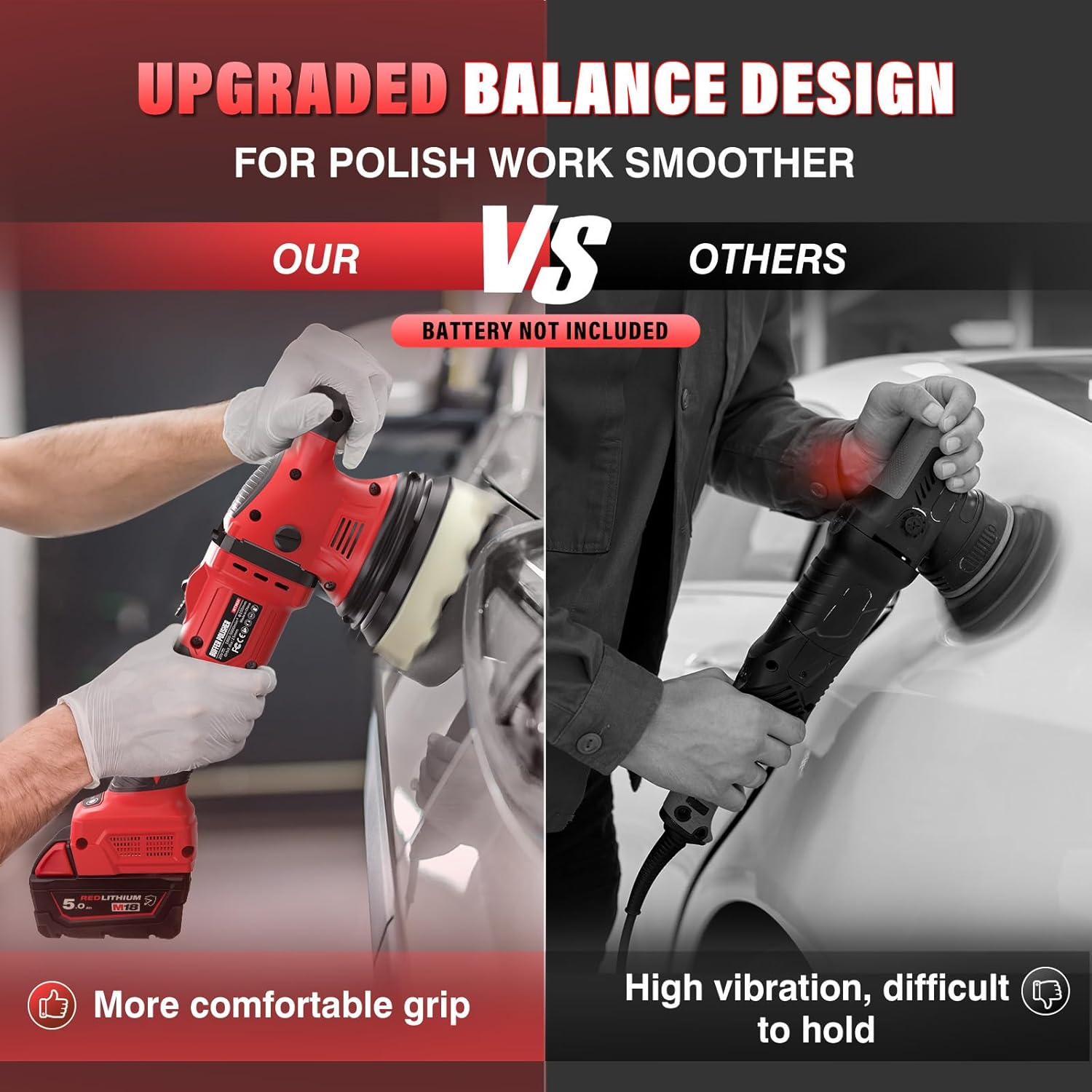 Cordless Buffer Polisher Kit for Milwaukee 18V/M18 Battery (No Battery), 6-Inch Orbital Car Polisher 6 Speed 1800—5500 RPM, 17PCS Polishing Accessories, for Car Polishing/Waxing (Tool Only)