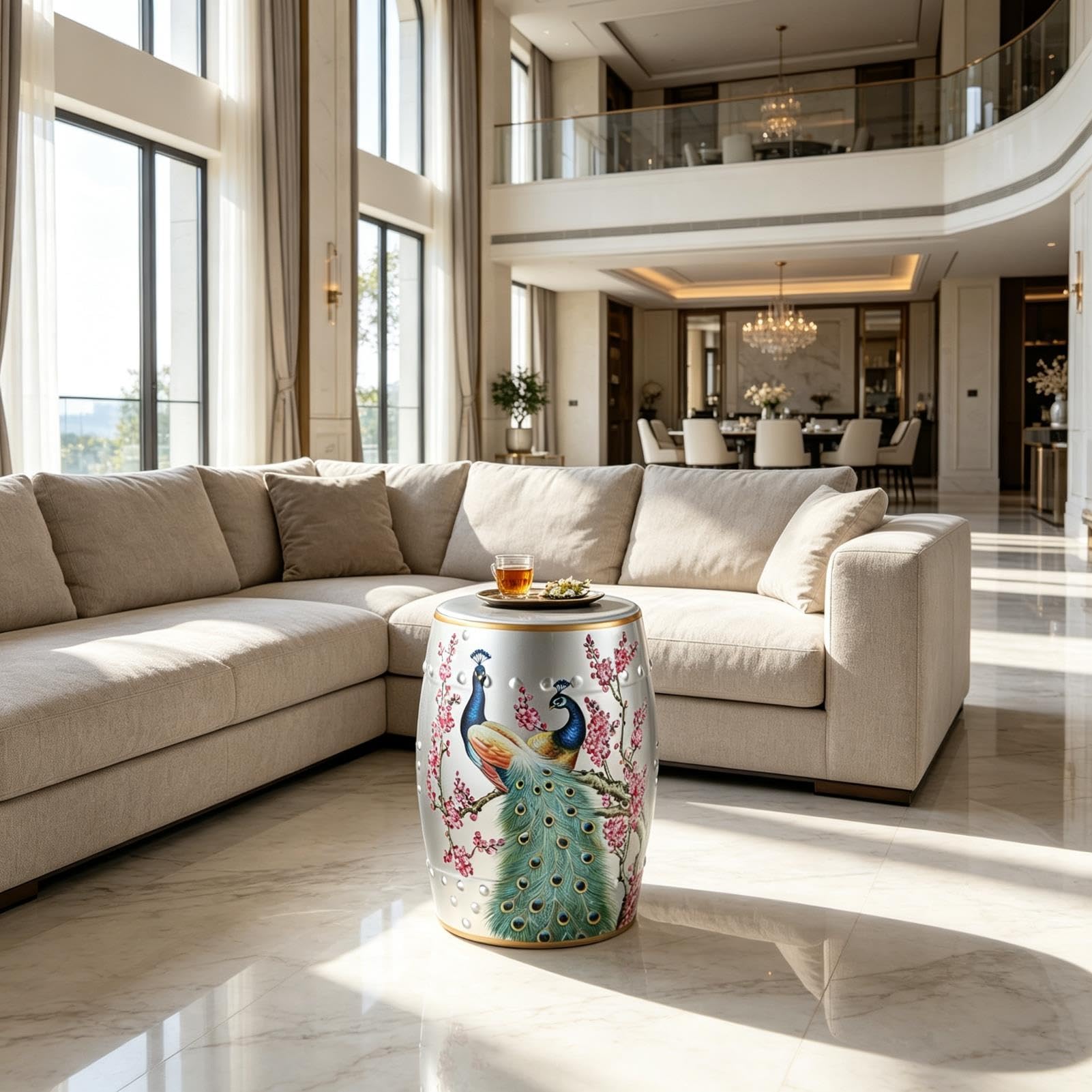 Ceramiczny Stołek Ogrodowy-ceramiczny Stołek Do Bębna - Rustykalny Wzór Wiejskiego Domu, Dekoracyjne Siedzisko Akcentujące Do Ogrodu, Salonu, Przedpokoju(Silver)