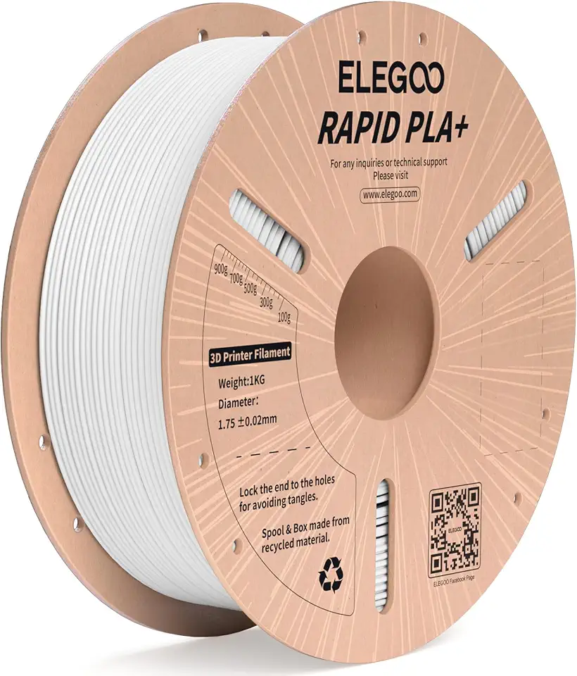 Elegoo Rapid PLA Plus 3D Printer Filament 1.75mm White 1KG, PLA+ Filament for 30-600 mm/s High Speed 3D Printing, Dimensional Accuracy +/- 0.02 mm, 1kg Cardboard Spool(2.2lbs)