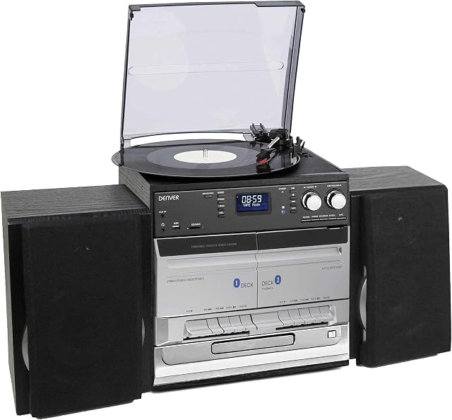 Denver DAB/DAB+ Record Player Turntable, Cassette Player, CD Player HiFi with USB Recording & Memory Card Reader - MRD-166