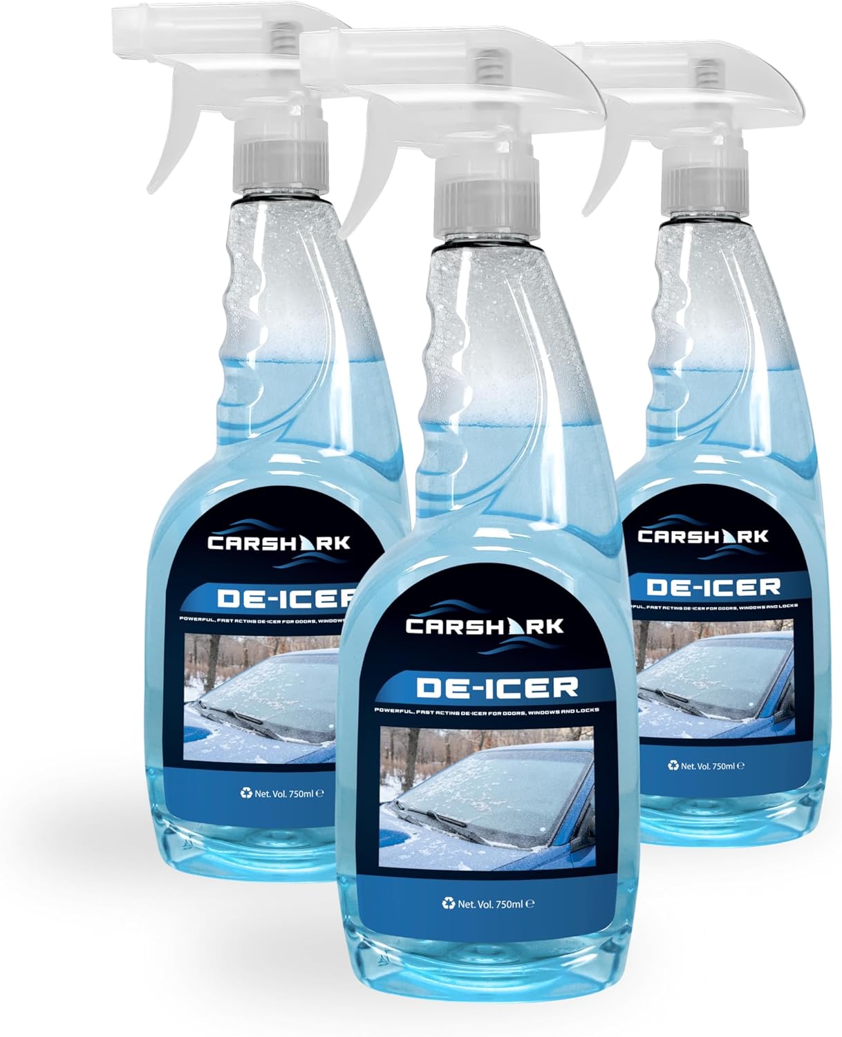 CARSHARK Fast Acting Deicer 3 x 750ml for Car Windows, Door Locks
