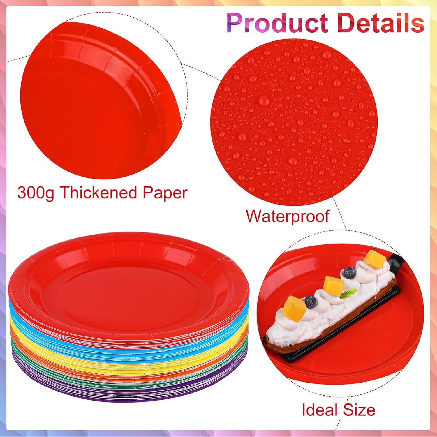 72 Pieces Rainbow Paper Plates 7 Inch Bulk Paper Plates Disposable Round Dessert Plates Heavy Duty Solid Color Paper Plates Table Decors Party Supply for Birthday, Dinner, Wedding - Image 3