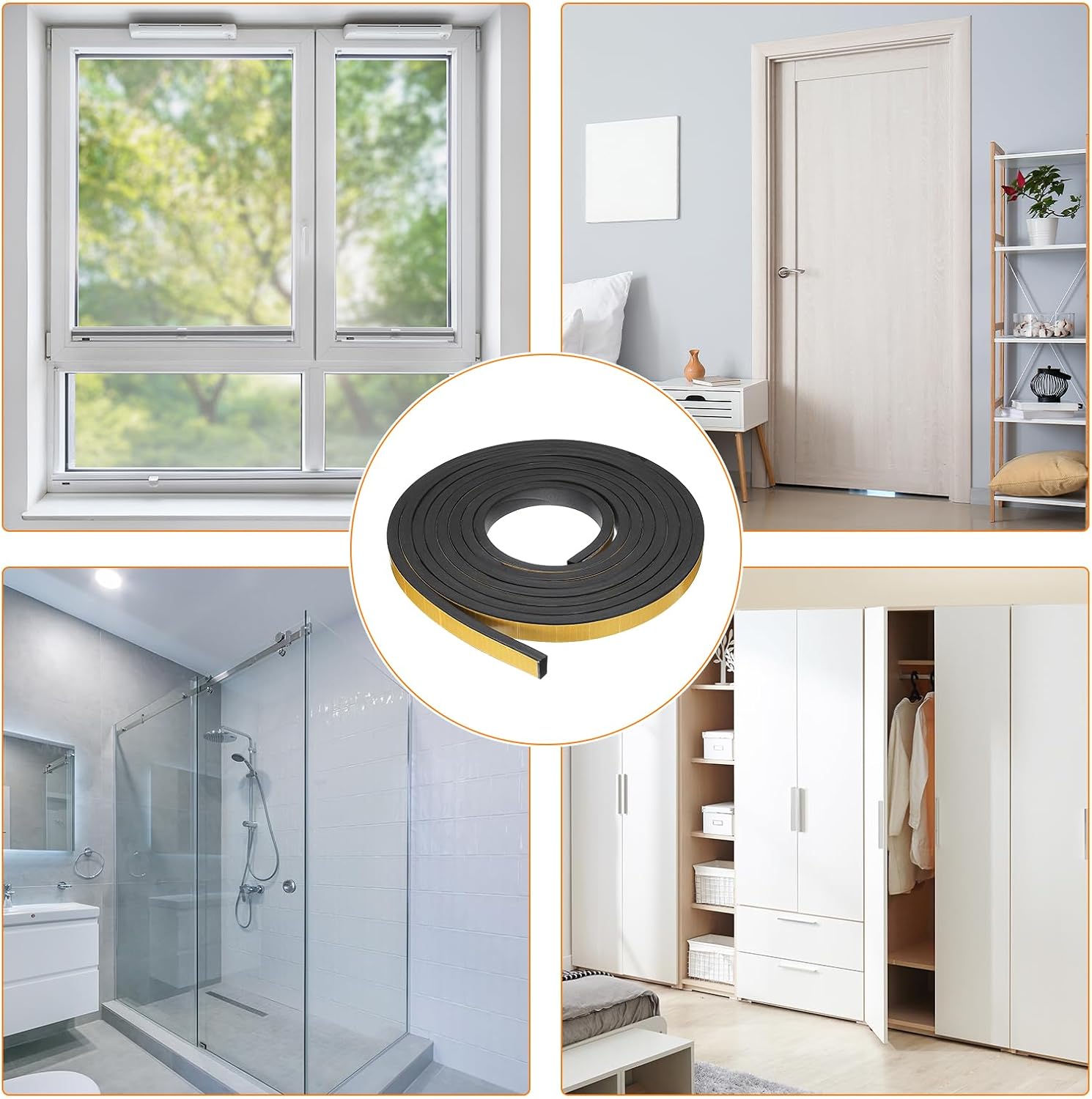 HARFINGTON Weather Stripping 4/5" x 1/2" 16.5ft Length Self-Adhesive High Density Door Seal Strip for Door Window Weatherproof Seal Strips, Soundproof Weatherstrip