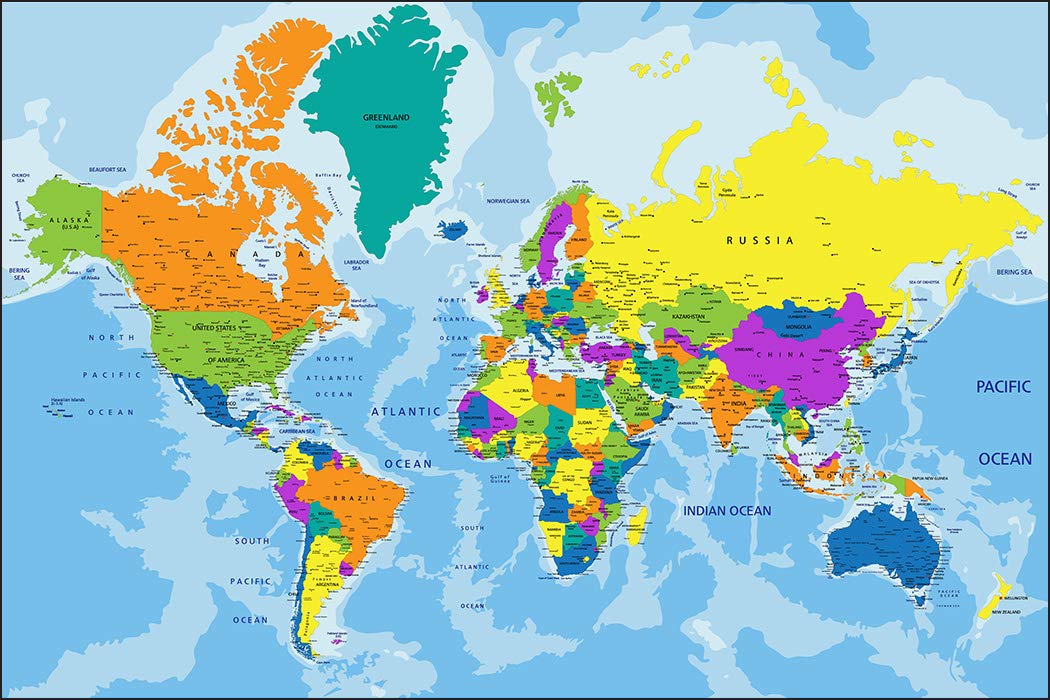 Muralo Fototapete Vlies Weltkarte, Erdkugel, Geografie - 240x360 cm