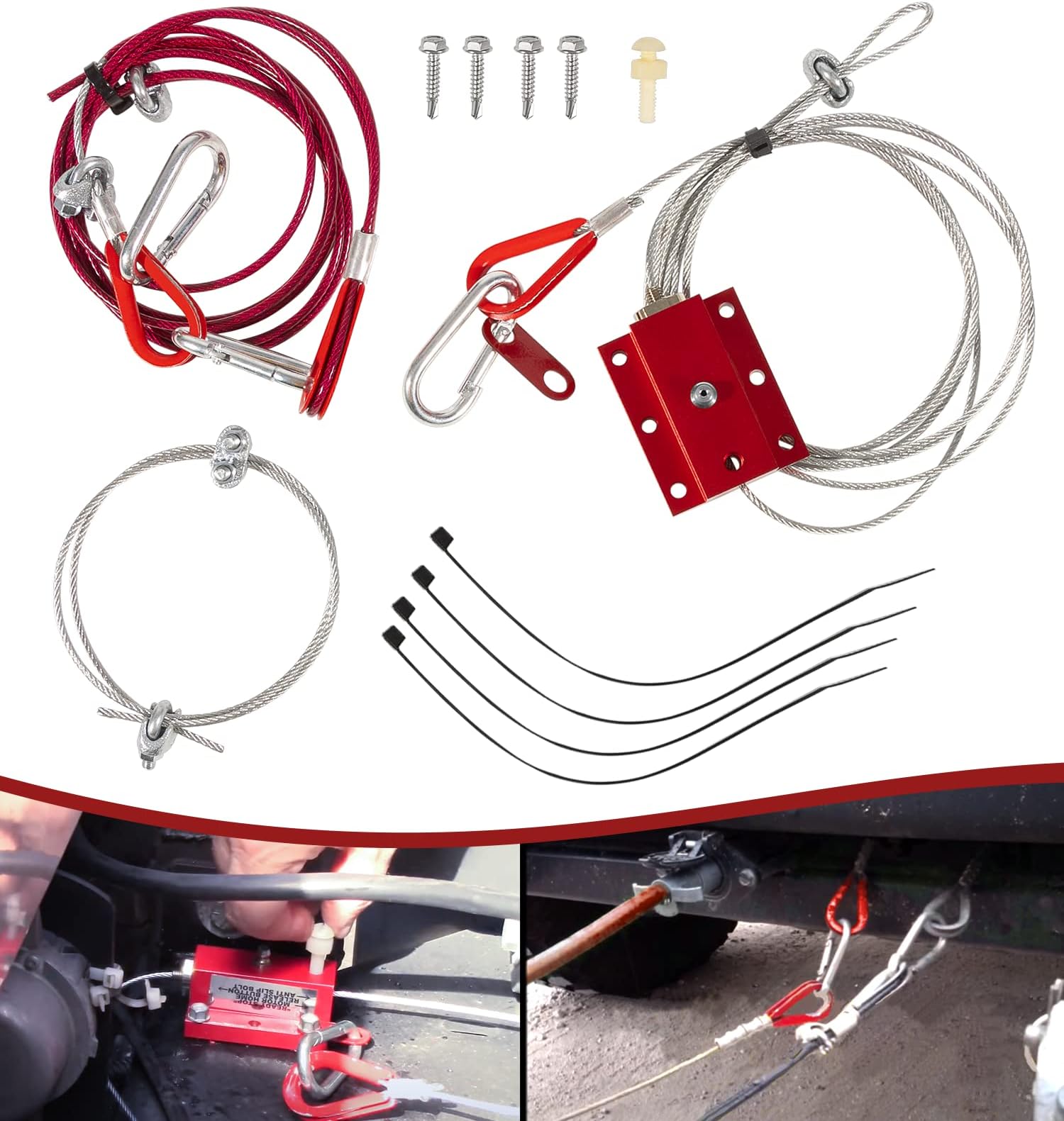 Flat Tow Breakaway Cable System for RV Towing, Ready Stop Device with Supplemental Safety Cable Kit for Tow Bars and Flat Towed Vehicles